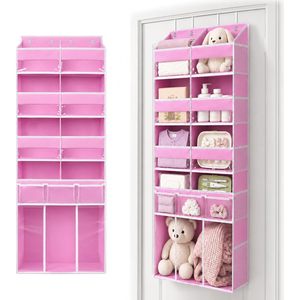 Over The Door Organizer 33x15x85cm Pink Hanging Closet <b>Storage</b> With Clear Pockets For Clothes And Toys - Product Image 2