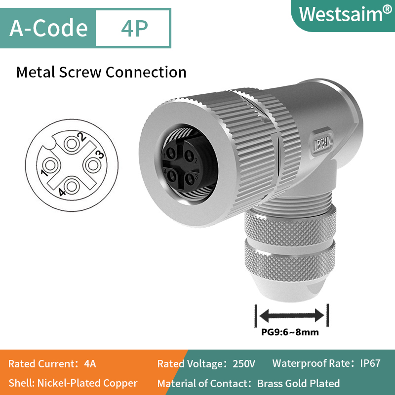 M12-A-4 Angle de filetage femelle PG9