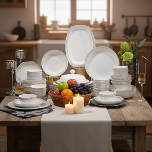 50-Piece Fine Bone China Dinnerware <b>Set</b> Wedding Durable Europe Style <b>White</b> Pattern Dishwasher Safe Tableware - Product Image 1