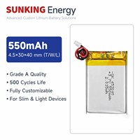 SUNKING Baterai Lithium Polymer Isi Ulang 3.7V 550mAh untuk Sepeda Listrik/Skuter Model 453040 (4.5x30x40mm)