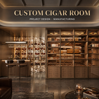 Conception et construction sur mesure de bar à cigares avec humidificateur intégré, intérieur en cèdre espagnol, contrôle climatique, pour hôtels, clubs, gymnases, projets commerciaux