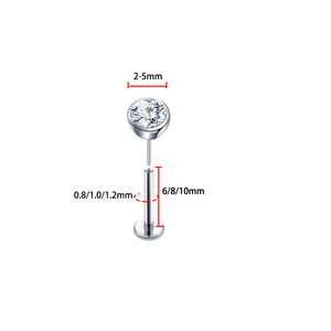 Stainless Steel Cylindrical <b>Stud</b> <b>Earrings</b> With Zircon Rhinestones 2-5mm 6/8/10mm For Ear Nose Lip Piercing Jewelry - Product Image 1