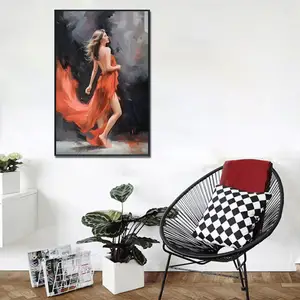 Original Art Factory Red Dress Lady Canvas Oil Painting Art Decor Design For Hanging Home Decor In Living Room Or Bedroom