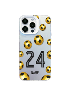 Étui personnalisable <span class=keywords><strong>avec</strong></span> nom et numéro, motif football doré, <span class=keywords><strong>coque</strong></span> antichoc réfléchissante argentée compatible <span class=keywords><strong>avec</strong></span> 17/16/15/14/13 Pro Max - Product Image 1