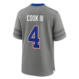 Vente en gros de maillots de football américain de haute qualité 2024 # 4 James Cook III, short respirant et à séchage rapide, blanc, bleu, rouge, avec coutures - Product Image 2