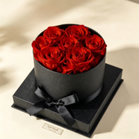 Boîte Cadeau Cylindrique Ronde avec Rose Rouge Éternelle Préservée, Boîte Chapeau Noire pour la Saint-Valentin, Anniversaire, Cadeau Romantique, Vente en Gros