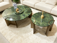 Table basse ronde en quartzite de luxe vert Victoria FANCY STONE, meuble de salon en pierre naturelle pour villa, intérieur haut de gamme