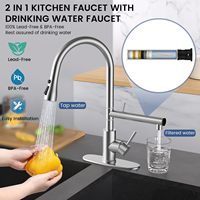 Robinet de cuisine d'hôtel moderne avec filtre amélioré pour éliminer le chlore et les substances nocives, double poignée, en acier inoxydable, à poser sur le comptoir