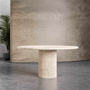 Mueble de comedor redondo <span class=keywords><strong>minimalista</strong></span>, <span class=keywords><strong>mesa</strong></span> de comedor de mármol beige para restaurante - Product Image 1