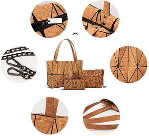 Bolso de mano geométrico para mujer, cartera ecológica de corcho, conjunto de mano - Product Image 3