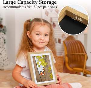 Cadre photo pour œuvres d'art d'enfants, interchangeable, en bois noir, rose, bleu, avec verre incassable, cadre pour œuvres d'art d'enfants - Product Image 4