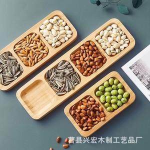 Wooden Divided <b>Tray</b> For <b>Snacks</b> And Fruits 2 3 4 Compartments Home Hotel Use Solid Color - Product Image 1
