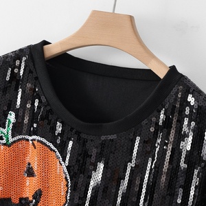 Costume di Halloween con Stampa <span class=keywords><strong>Zucca</strong></span>, Maglietta <span class=keywords><strong>da</strong></span> <span class=keywords><strong>Donna</strong></span> con Paillettes, Collo Tondo, Manica Corta, Abbigliamento Streetwear, T-Shirt <span class=keywords><strong>Vestito</strong></span> Femminile - Product Image 3