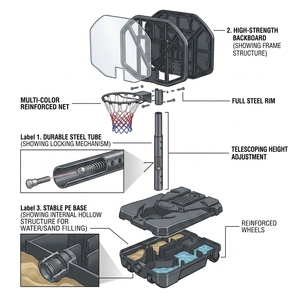 IUNNDS <span class=keywords><strong>Canestro</strong></span> da Basket Portatile Regolabile di Alta Qualità, Supporto per Basket per Intrattenimento Interno ed Esterno, Nero - Product Image 3