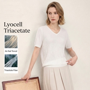 <span class=keywords><strong>T</strong></span>-<span class=keywords><strong>shirt</strong></span> élégant pour <span class=keywords><strong>femme</strong></span> en maille texturée à col en V, mélange de triacétate respirant, idéal pour l'é<span class=keywords><strong>t</strong></span>é (OEM) - Product Image 1