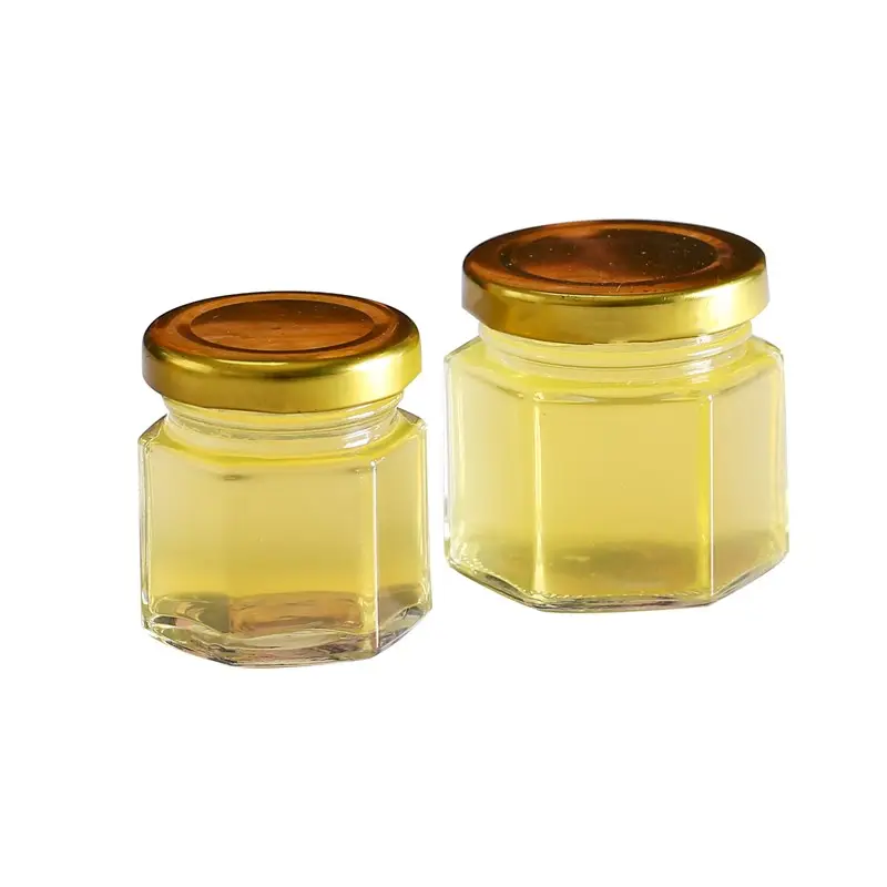 30ml 50ml 100ml Mini Clear Hexagon Glass Honey Jam Cookie Jar With Metal Lid Storage Jars For Food