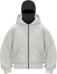 Custom 500 600gsm <strong>Fluffy</strong> Polar Fleece Double Hood Sweatshirt Warm Faux Fur Sherpa Mask Full Face Zip up <strong>Hoddies</strong> Mens - Product Image 2