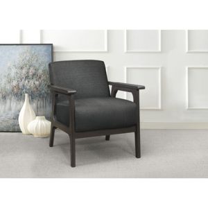 DB Antique Gray Accent Chair Tufted 1pc Solid Rubberwood <b>Dark</b> Gray Fabric Upholstered for Home Office Living <b>Room</b> Furniture - Product Image 1