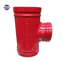 Raccord en T rainuré en fonte ductile galvanisé, peint en rouge époxy, UL FM ASTM A536, pour réduction égale, pour réseau d'irrigation