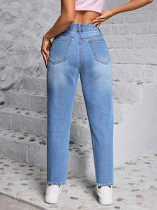 Livraison Gratuite aux États-Unis – <span class=keywords><strong>Jean</strong></span> Boyfriend Femme Grande <span class=keywords><strong>Taille</strong></span> Jambe Droite Délavé Blanc pour Maman Fille - Product Image 3