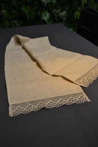 Rustic Linen Table Runner With Lace Trim Natural Color Woven Home Decor - Product Image 2