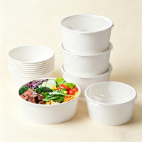 Mangkuk Salad Kertas Sekali Pakai Desain Dapat Disesuaikan, Aman untuk Makanan, dengan Tutup PP, Aman untuk Microwave, Dapat Ditumpuk, Ramah Lingkungan, Berbagai Ukuran
