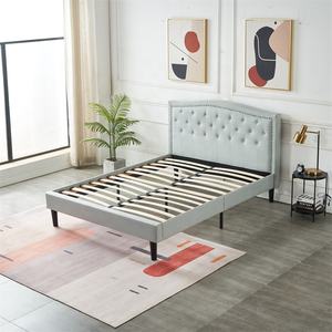 <span class=keywords><strong>Lit</strong></span> double moderne avec cadre en bois simple, tissu en velours de lin, base de <span class=keywords><strong>lit</strong></span> avec rangement, panneau de tête de <span class=keywords><strong>lit</strong></span>, style doux, <span class=keywords><strong>lit</strong></span> plateforme - Product Image 5