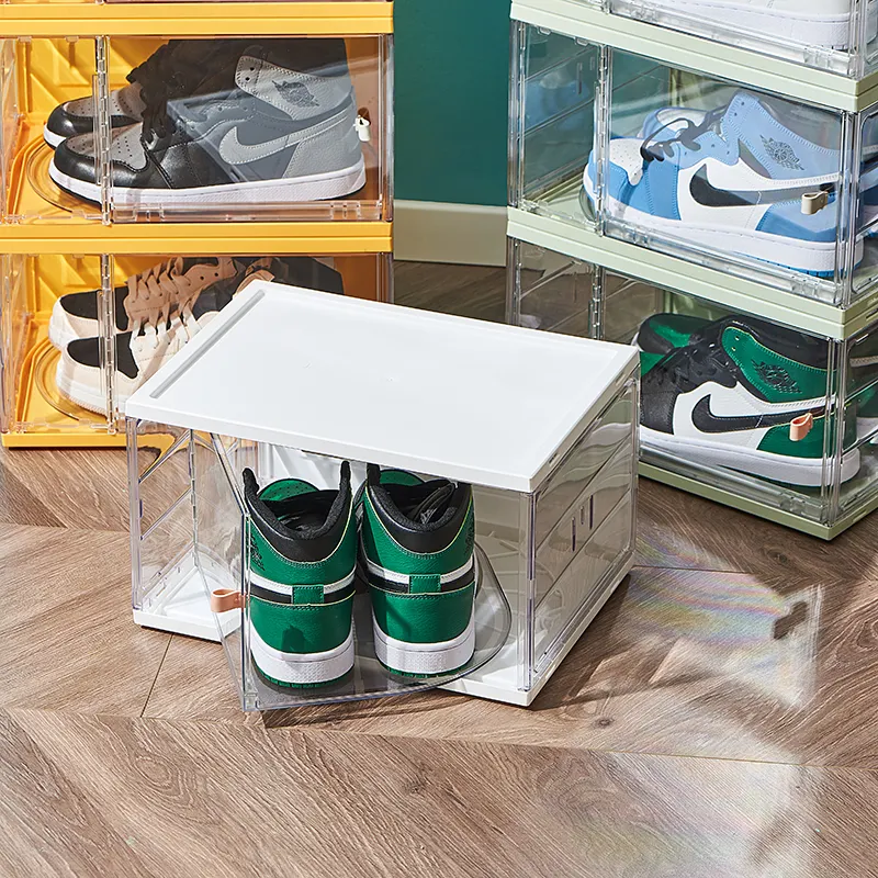 Acrylic clear giant shoe case sneaker storage box transparent stackable nike shoe boxes drop front black shoe boxes