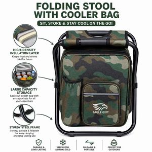 <b>Portable</b> Comfortable Folding Camping <b>Stool</b> With Insulated Cooler Bag Backpack Design For Fishing Beach Outdoor Activities - Product Image 1