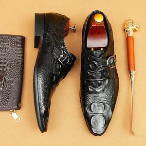 Chaussures en cuir pour hommes avec motif crocodile, chaussures formelles britanniques traditionnelles, chaussures d'affaires en cuir véritable - Product Image 2