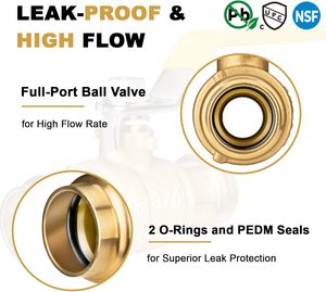 Válvula de bola de 1/2 pulgada Press Pro con sellado EPDM, 200 psi, conexión para tubería de cobre, paso completo, cierre de bloqueo, paquete de 2 - Product Image 4