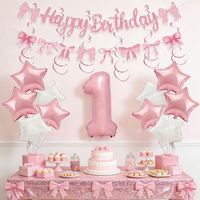 Kit de décoration d'anniversaire nœud rose, guirlande étoiles en papier, décoration murale pour chambre d'enfant, toile de fond suspendue DIY, écologique