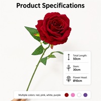 Auf Lager Fabrik-Großhandel Künstliche Rote Rose Einzelstiel 10cm Samt Kunstblume Hotel-Lobby Restaurant Hochzeit Tischdekoration