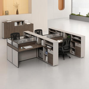 Bureau <span class=keywords><strong>de</strong></span> travail moderne et simple pour employés avec écran <span class=keywords><strong>de</strong></span> séparation et casier intégré - Product Image 1