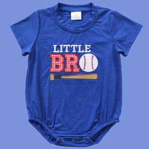 Combinaison à manches courtes pour garçons, broderie Little Bro Baseball bleue, vêtements pour bébé garçon, nouvelle arrivée, vente chaude, haute qualité, boutique OOTD - Product Image 3