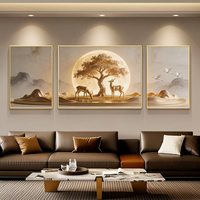 Peinture décorative moderne de luxe pour salon, triptyque encadré, paysage doré, décoration murale pour fond de canapé