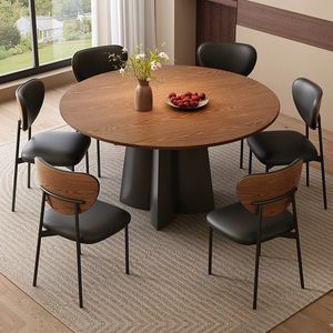 Mesa de comedor redonda de madera maciza de Estilo Vintage moderno con bandeja giratoria Diseño circular compacto para apartamentos u hoteles - Product Image 4