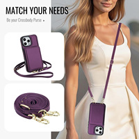 Dompet Tas Selempang Wanita dengan Slot Kartu, Desain Tali Bahu Kulit PU Magnetik untuk iPhone 18 17 16 15