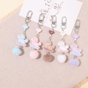 Breloque de sac en peluche floquée en forme de cheval avec cœur perlé, pompon, pendentif boule de poils, porte-clés, 2026 - Product Image 6