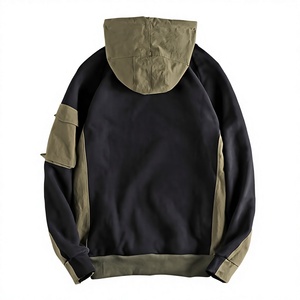 เสื้อฮู้ดซิปผู้ชาย สีเขียวมะกอก แต่งสีดำ ทรงปกติ คอโอ ผ้าเฟรนช์เทอร์รี่ 100% ผ้าฝ้าย สีพื้น สไตล์ลำลอง สำหรับฤดูใบไม้ร่วง - Product Image 2