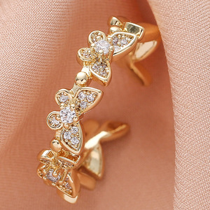 Coreano Fada Borboleta 14K Ouro Resizable Oco Borboleta Rhinestone Aberto Dedo Anéis Para As Mulheres - Product Image 4