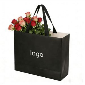 Low MOQ Luxury Black White Brown Kraft <b>Paper</b> Gift Bags with Ribbon Handle Custom Logo Printed Luxury Cardboard Jewelry Packaging - Product Image 2