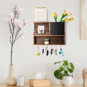 Wooden <b>Wall</b>-Mounted Storage <b>Rack</b> With Blackboard <b>Key</b> Holder Entryway Organizer Rectangle Multipurpose - Product Image 1