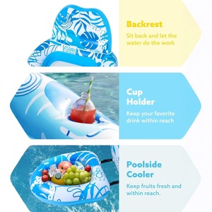PVC <b>Inflatable</b> U-Shaped <b>Floating</b> Lounger With Backrest And Cup Holder For Swimming Pool Outdoor Use - Product Image 4