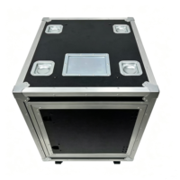 Valise de transport OEM 12U texturée grain de litchi, bleu zinc, avec portes coulissantes latérales, rainures d'empilage encastrées et plateau porte-étiquettes