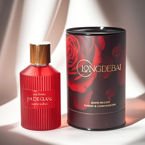 Botella de Perfume Redonda al por Mayor, Vacía, con Pulverizador de Bomba, 30ml 50ml 100ml, de Vidrio Esmerilado Rojo, con Caja y Tapa Dorada - Product Image 3
