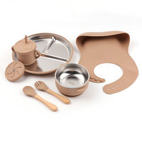 Nouvel ensemble d'alimentation pour bébé en acier inoxydable personnalisé, compatible lave-vaisselle, avec assiette compartimentée pour enfants et manchon en silicone amovible à ventouse