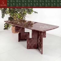 Table rectangulaire de luxe GOLDKING pour cuisine et salle à manger en marbre rouge Rosso Levanto avec pieds géométriques, fabrication OEM ODM directe d'usine