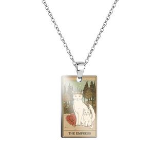 Collana con Pendente in Acciaio Inossidabile con Stampa UV a Colori di Carta dei Tarocchi 'La Sacerdotessa' Arcana dei Gatti, Stile Pittura a Olio Vintage, per Donna e Uomo - Product Image 6