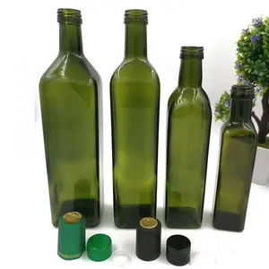 Bulk 250ml 500ml 750ml 1000ml square shape and round shape marasca glass bottle olive oil bottle manufacture from Eagle Glass